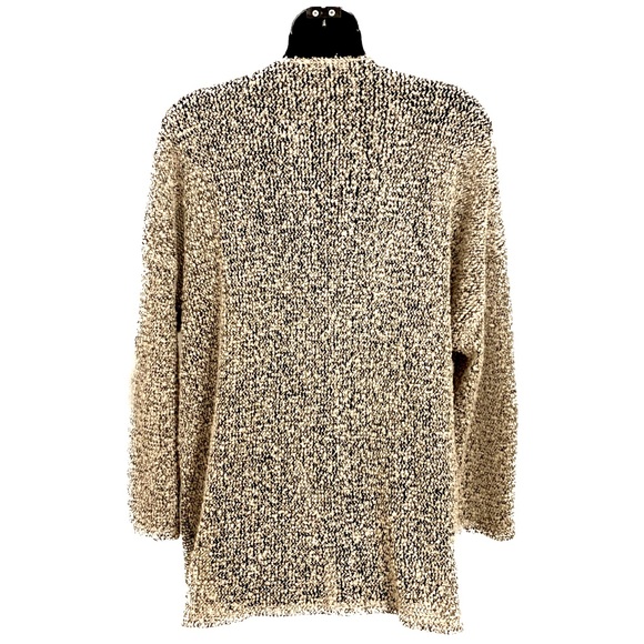 RXB Lightweight Black Beige Khaki Open Weave Draped Twist Front Sweater - Large - Picture 2 of 5